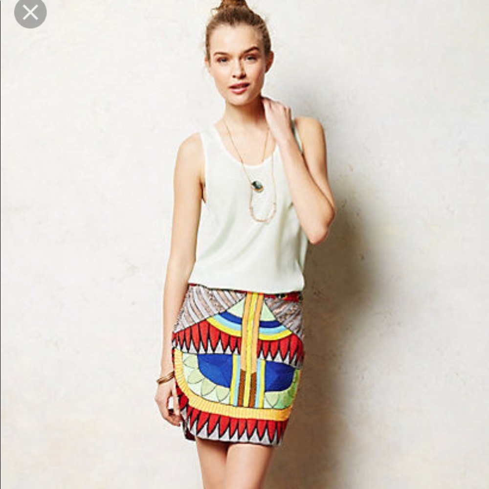 Anthropologie Pia Pauro hand beaded pinion skirt
